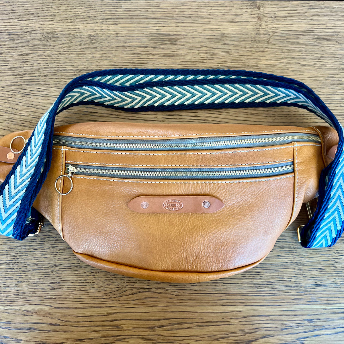 Webbing Shoulder Strap NEW Navy/Light Blue Herringbone /Gold Hardware