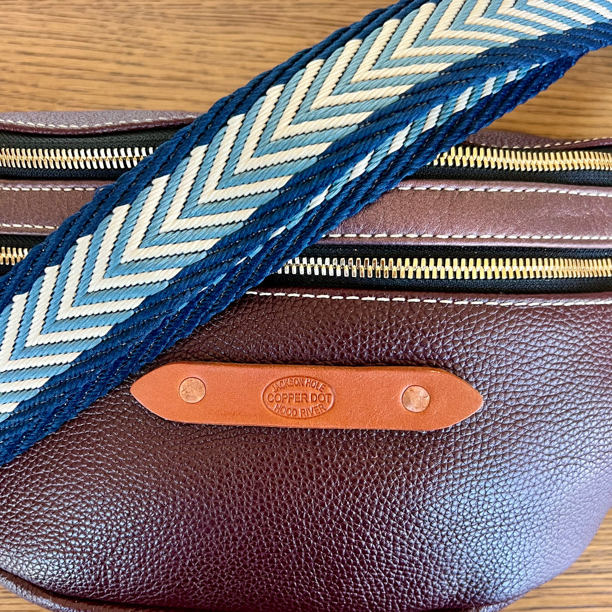 Webbing Shoulder Strap NEW Navy/Light Blue Herringbone /Gold Hardware