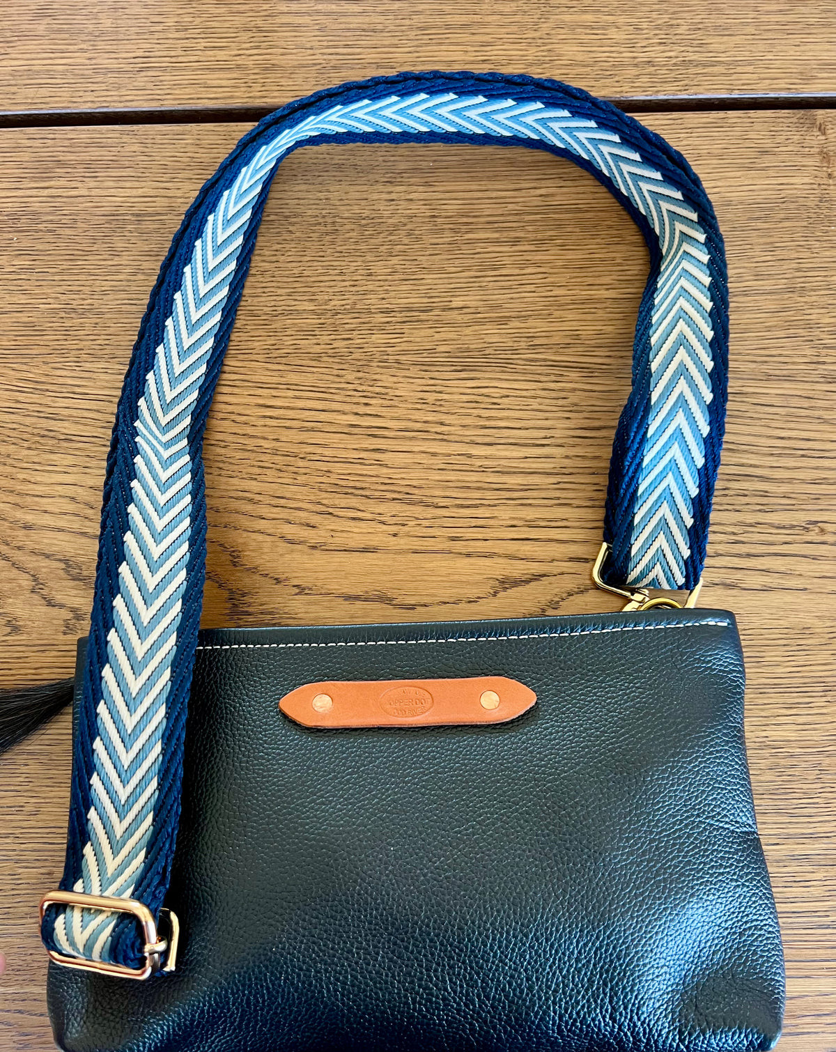 Webbing Shoulder Strap NEW Navy/Light Blue Herringbone /Gold Hardware