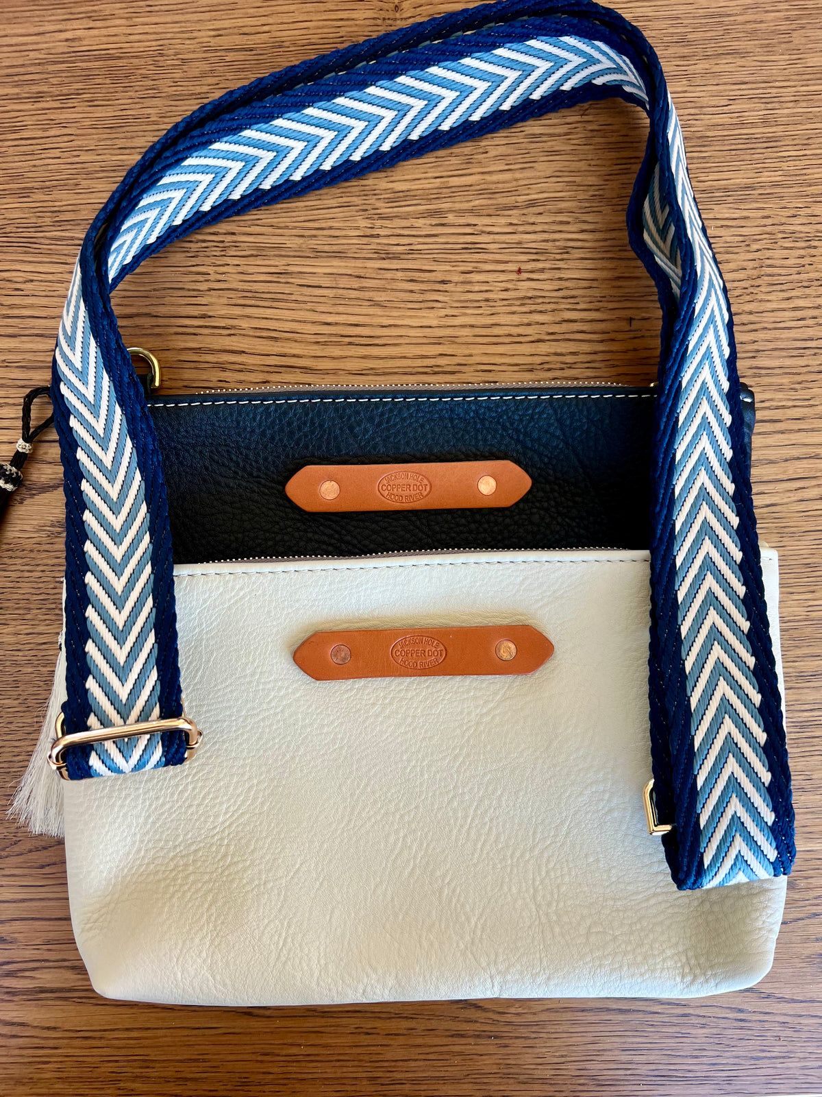 Webbing Shoulder Strap NEW Navy/Light Blue Herringbone /Gold Hardware