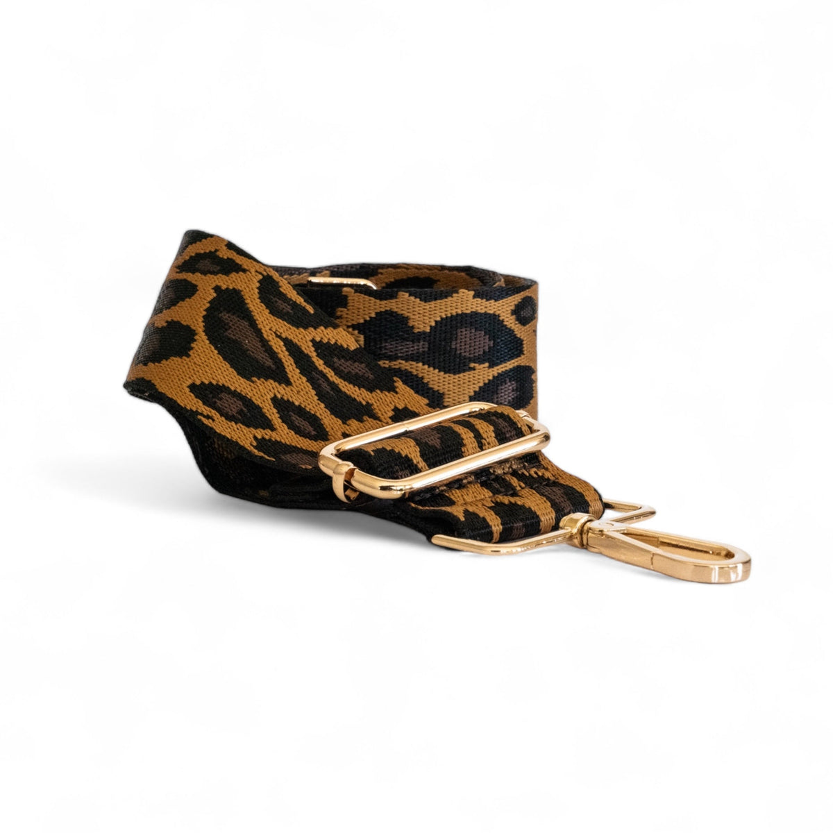 Webbing Shoulder Strap NEW Tan Leopard - Gold Hardware