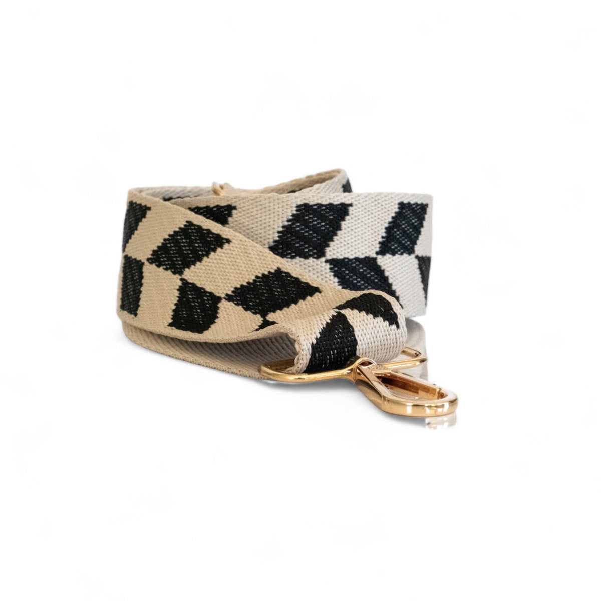 Webbing Shoulder Strap NEW Beige/ Black Chevron- Gold Hardware