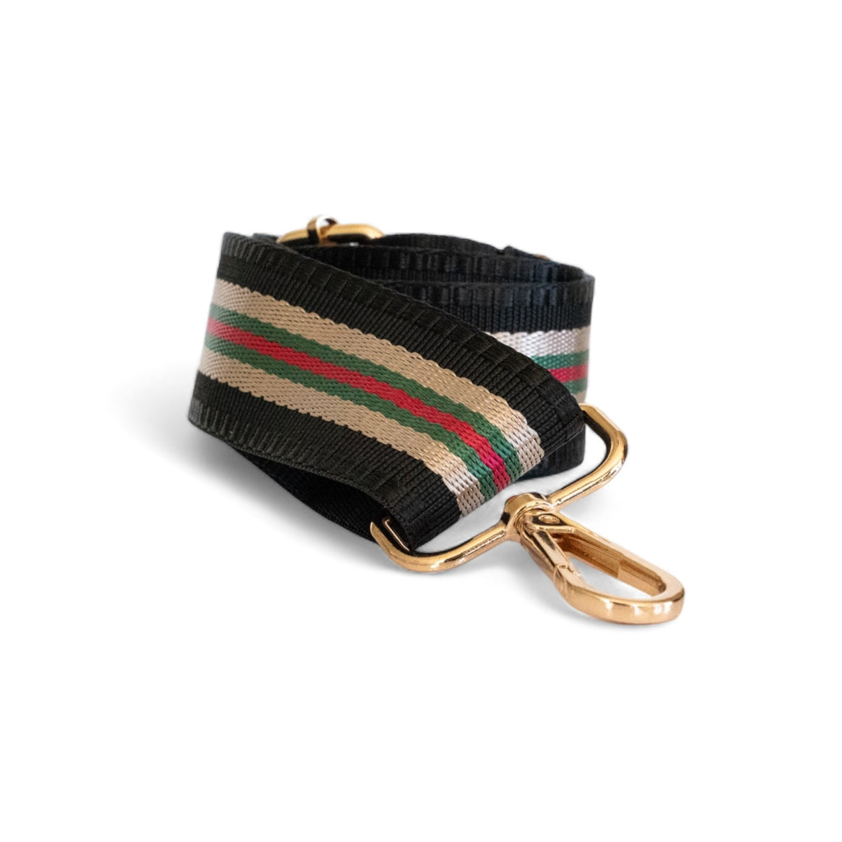 Webbing Shoulder Strap NEW Black/ Gucci Stripe- Gold Hardware