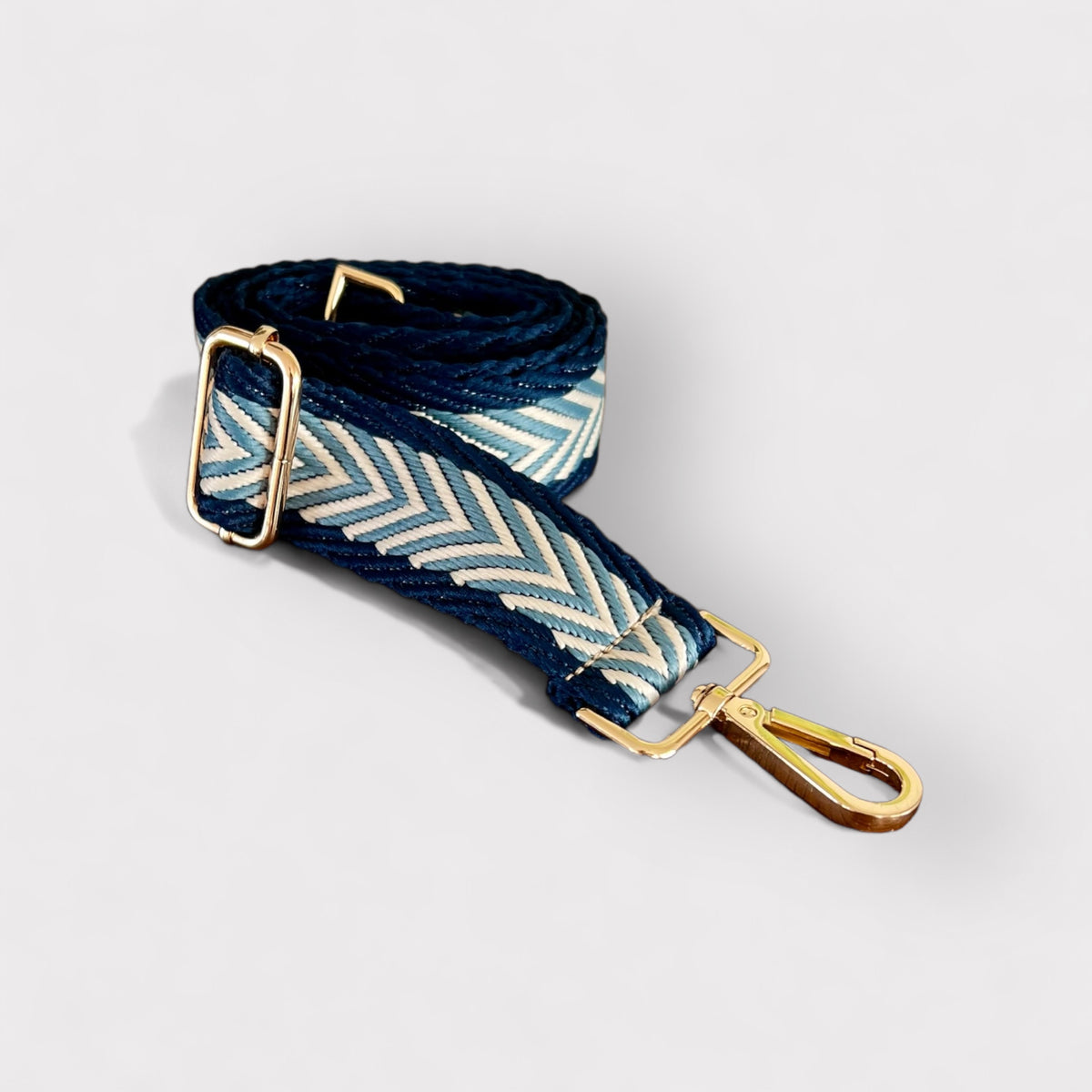 Webbing Shoulder Strap NEW Navy/Light Blue Herringbone /Gold Hardware