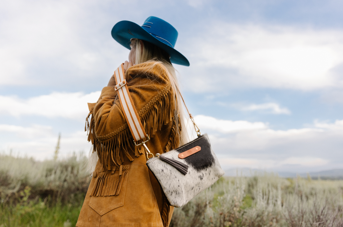 Cream &amp; Brown Hide Zippy Clutch