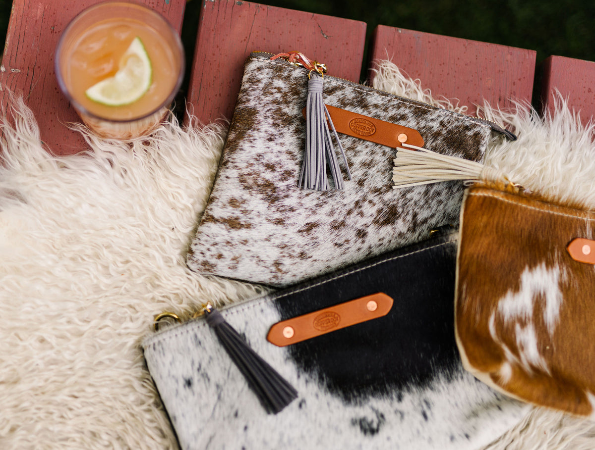 Walnut &amp; Brown Hide Zippy Clutch