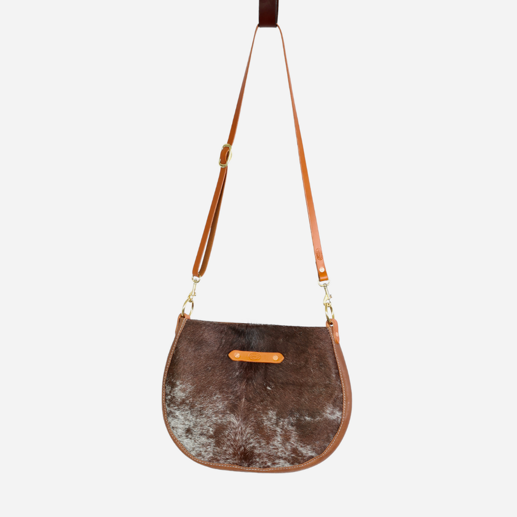 BROWN AND WHITE COW PRINT CROSS BODY BAG - The Copper Closet